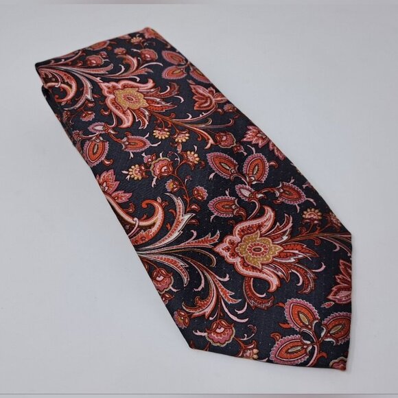Canali Men's Tie Neck Tie Red Paisley Floral Seta Silk Italy 60" - Picture 1 of 8